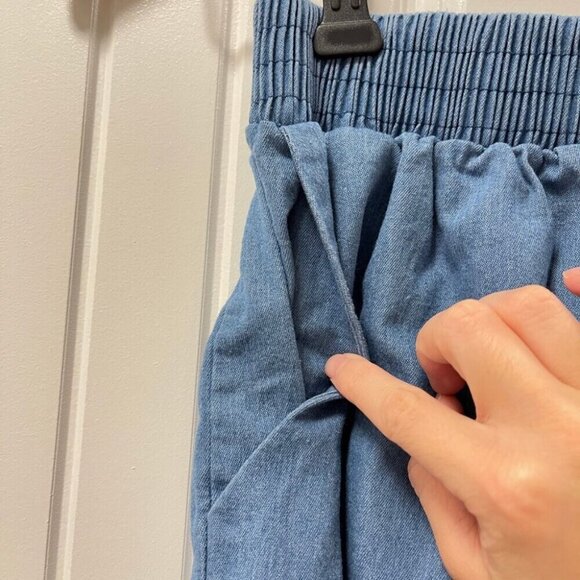 High Waist Flouncy Chambray Denim Shorts Blue - Picture 5 of 9